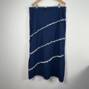 Vintage Denim Frayed Tiers Casual Soft Grunge Midi/Maxi Y2K Skirt 3X Concepts